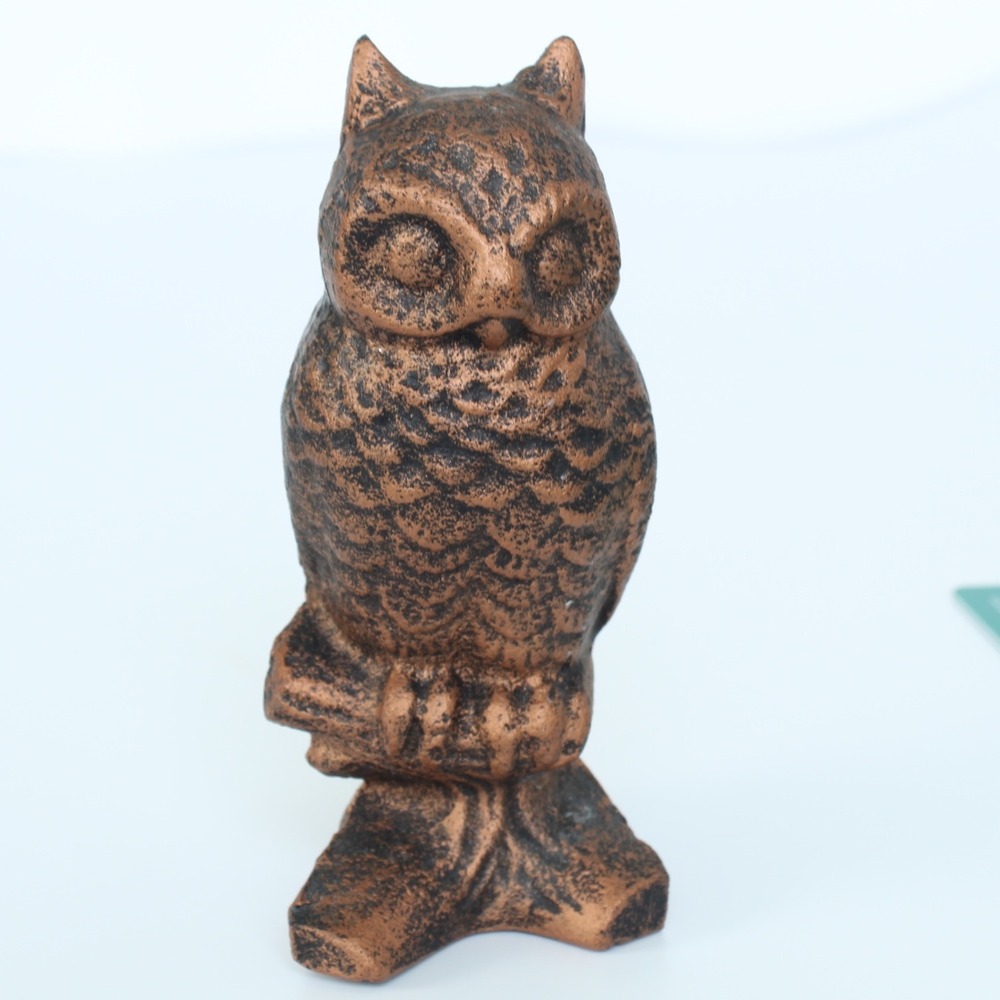 Vintage Cast Iron Owl Figurine‎ Rustic Bronze Tone Metal Bird Statue 5 Inch